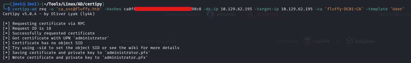 Certipy certificate request