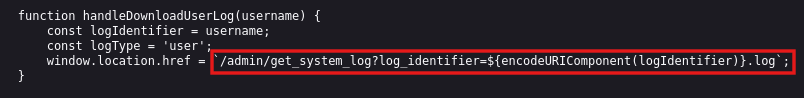 code snippet showing the LFI_vuln