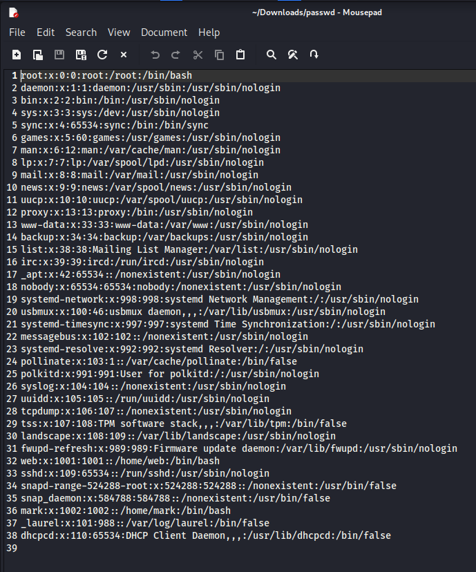 passwd file obtain from the LFI