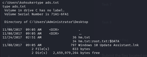 Alternate data stream on admin desktop