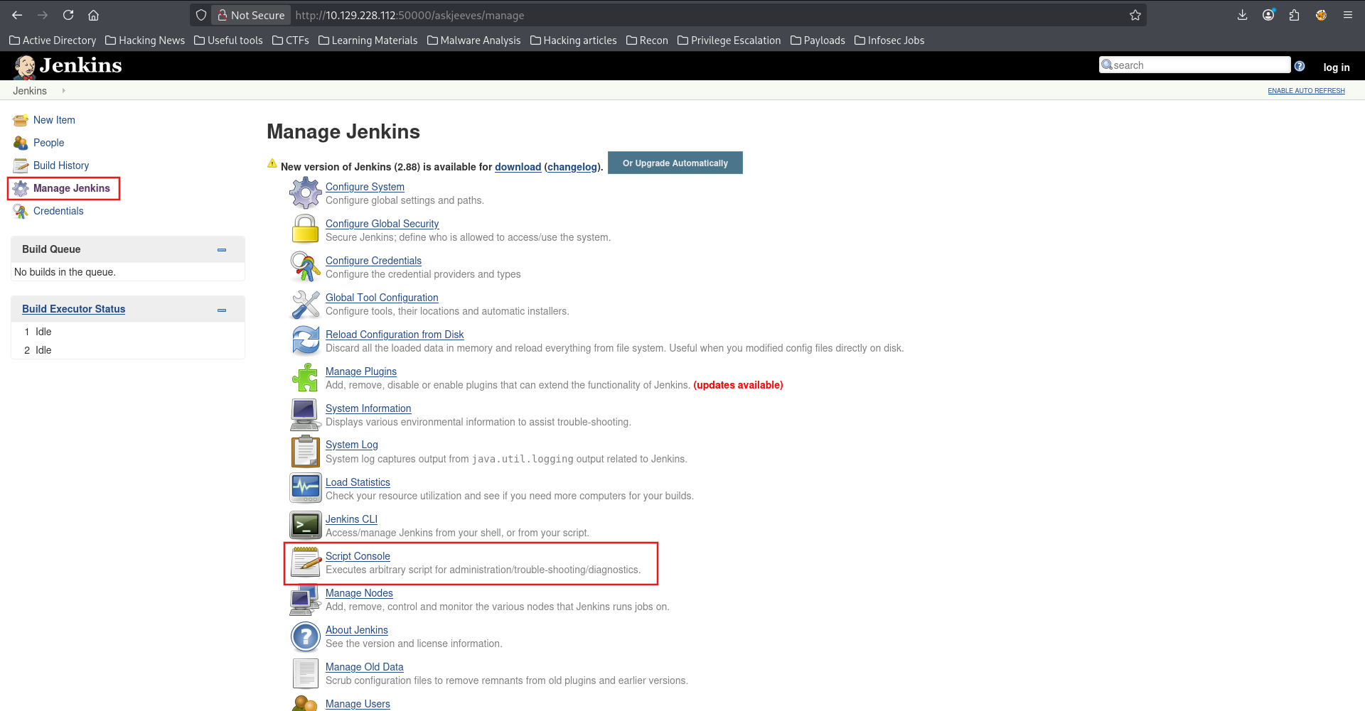 Jenkins manage page