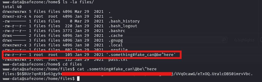 directory listing of /home/files/ folder